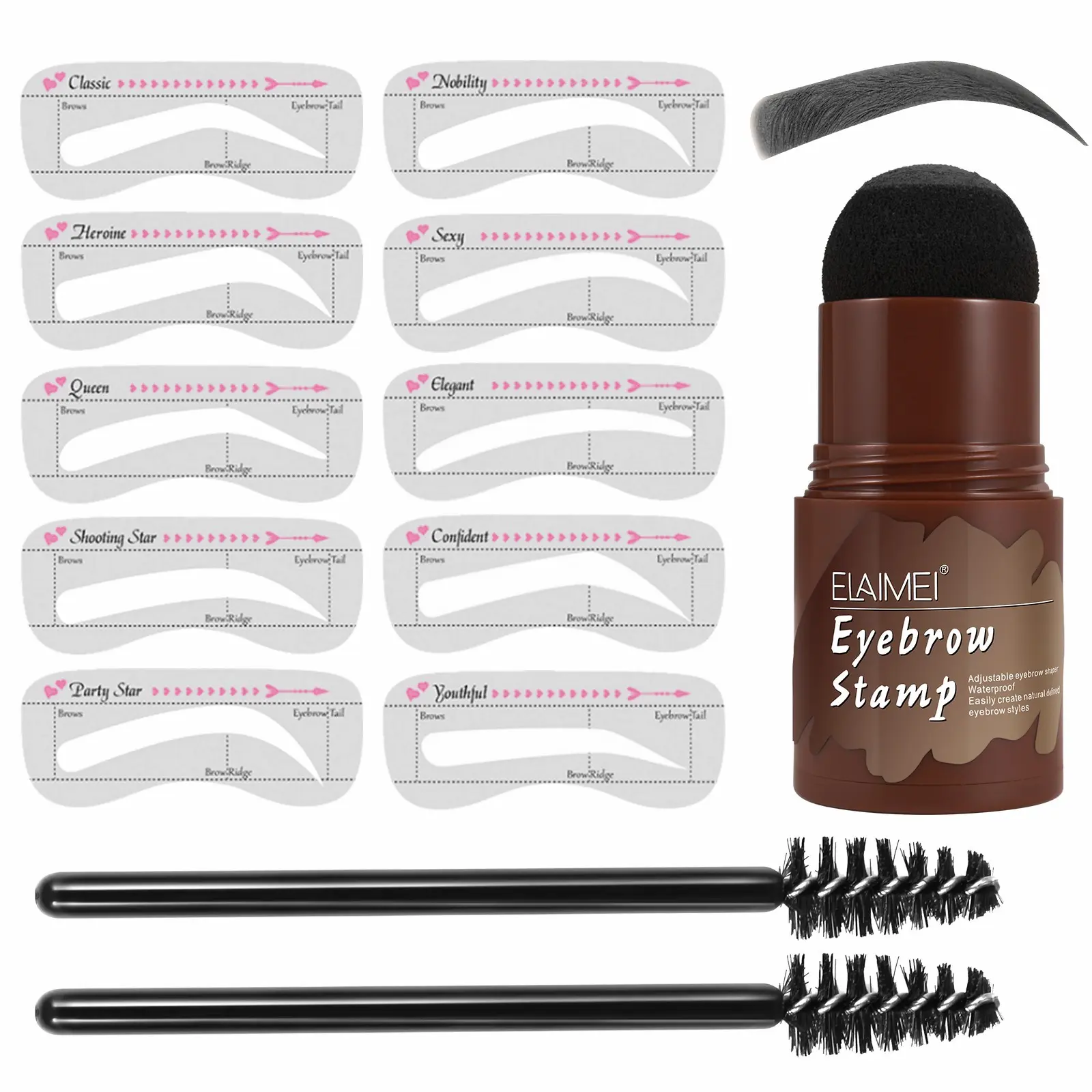 Elaimei Brow Kit, Thick Tube, Includes Brow Powder, Template, Brush, 13-Piece Set, Adjustable Waterproof Shaping Brow Kit for Women, Eyebrow Kit