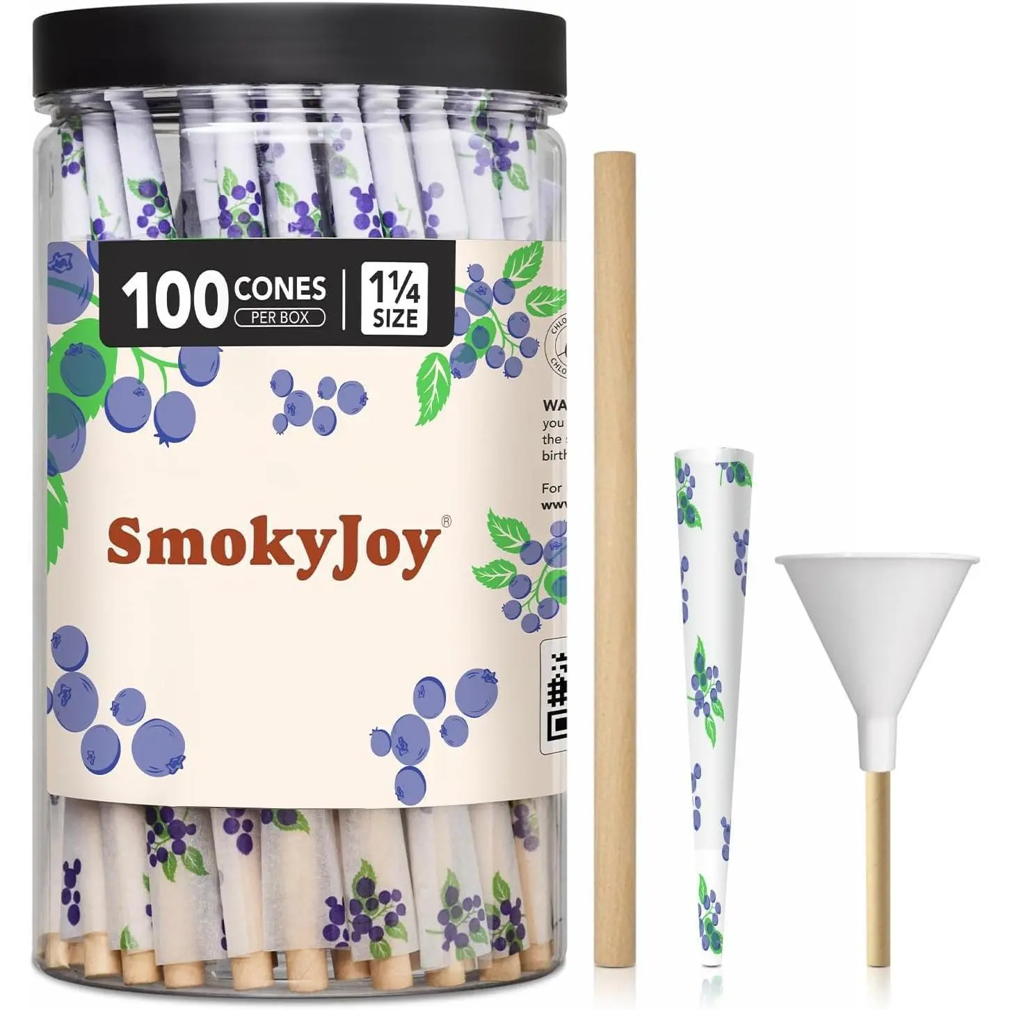 Rolling Papers Pre Rolled Paper 1 1/4 Size - 100 Pack Blueberry Preroll Pre Rolls Paper with Filter Tips and Packing Tubes Included