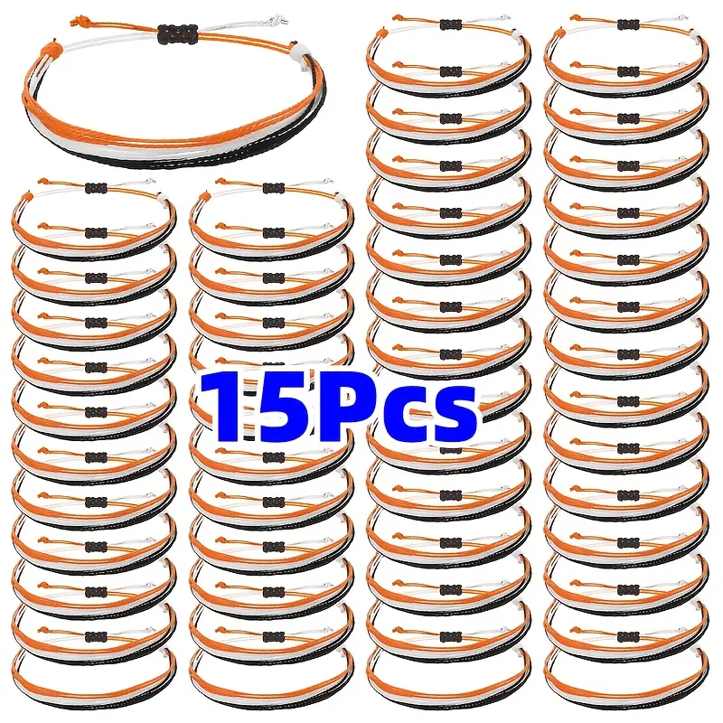 15Pcs Halloween Braided String Bracelets Bulk Set, Adjustable Orange Black White Color-Coded Wristbands, Halloween Party Favors, Handmade Jewelry Gifts And Holiday Costume Additions