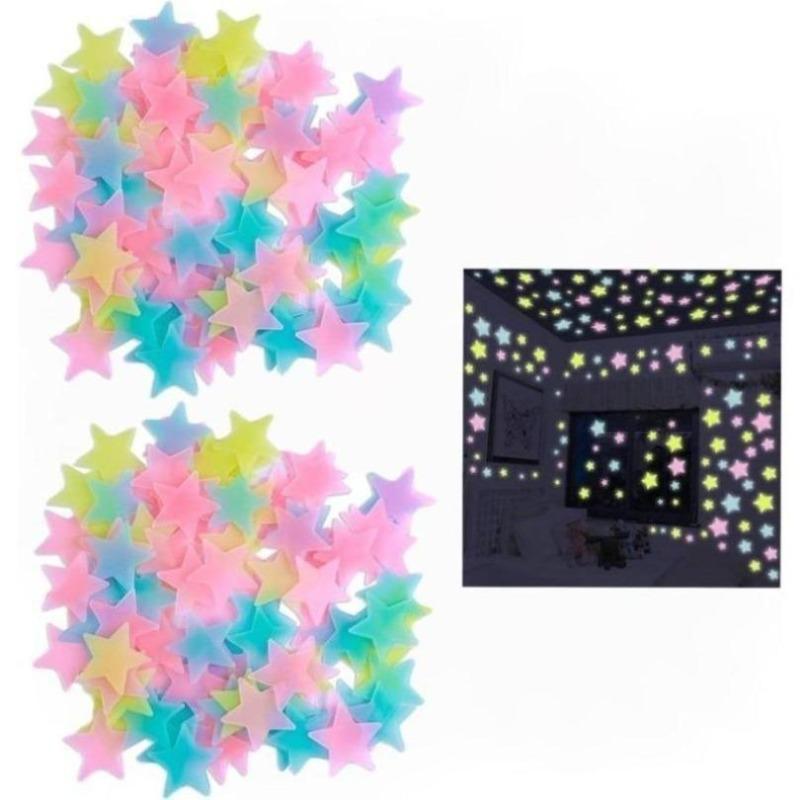2pcs Luminous Wall Stars – 1.18 Inch Glow in The Dark Stickers, Create a Night Sky on Ceiling & Bedroom, Random Colors