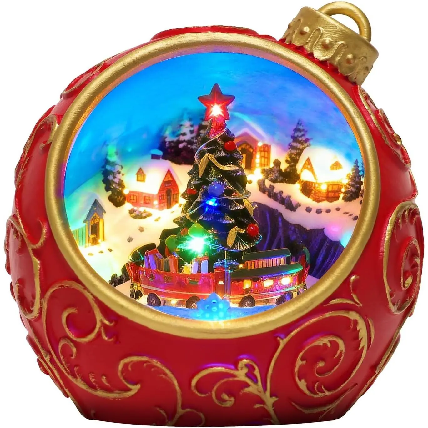 6.3" Animated Musical Christmas Village Figurines with Rotating Train & Lights, Auto 6H Timer & Volume Control, USB-C/Battery Powered Tabletop Christmas Decor Xmas Gift