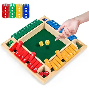 1-4 Players Shut The Box Dice Game, 10 Numbers Traditional Wooden Pub Bar Board Family Table Mat Game Dice for Adults