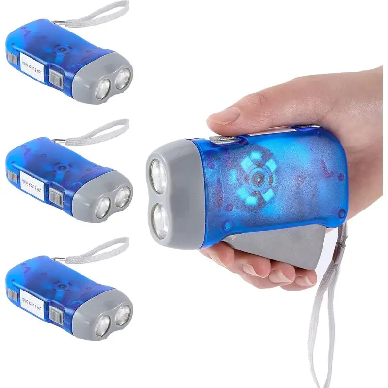 Outdoor activitiesEvelots 4-Pack Hand Crank Flashlights for Emergencies, Double LED |   Hand-press crank generates power without batteries; compact dual-LED lights are ideal for cars, camping, hiking and outages.