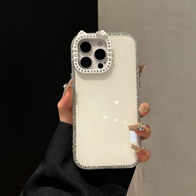 High-Value Double-Sided Diamond Cat Ear Phone Case Casing Accessories For iPhone 17, 16, 15, 14, 13, 12 Pro Max Plus with Glitter Protection #GLOBAL PICKS
