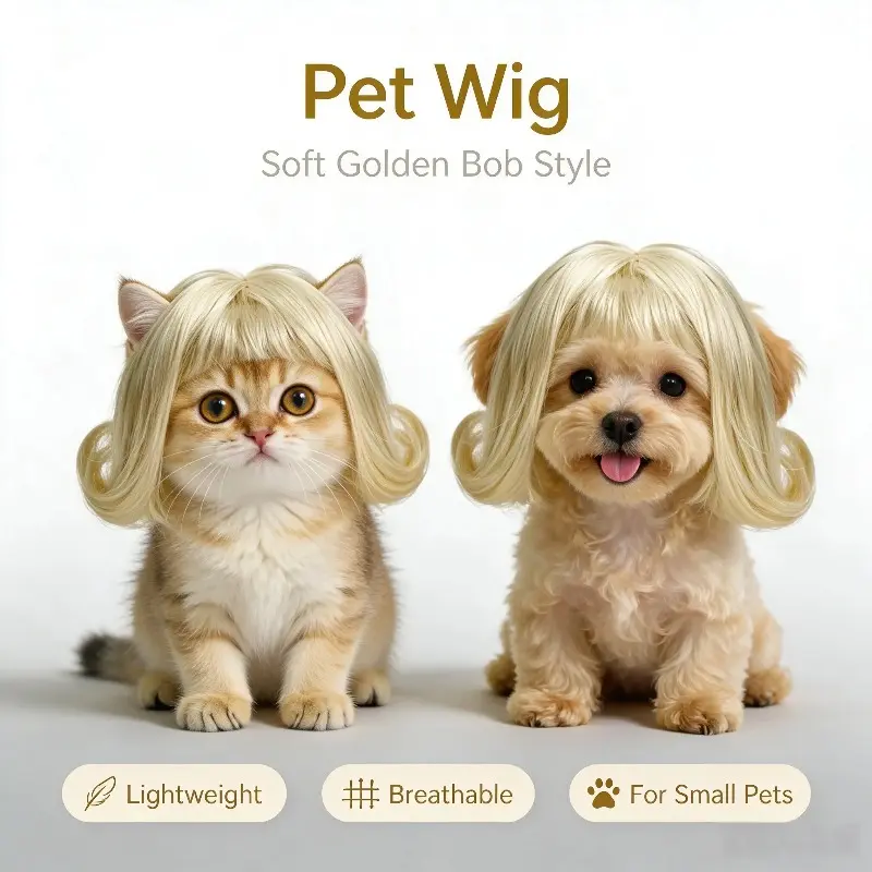 Cat Wig for Halloween Cosplay Pet Wig Funny pet  Cute design  Dog hair decoration- Hand-Sewn, DIY Cut, Elastic Band, 25 cm Head Circumference, Fun Pet Outfit, Washable, Noticeable Pet Gift#payday