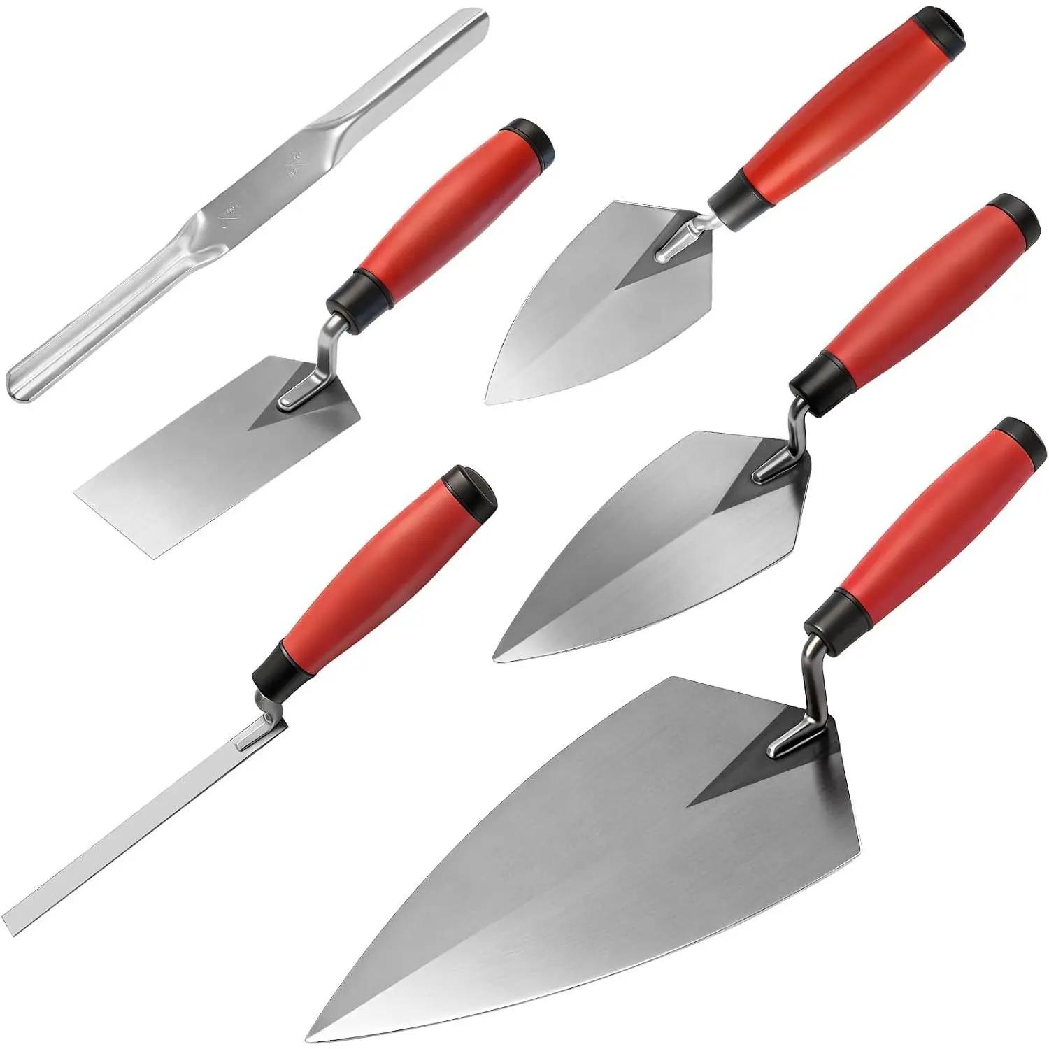 6-Pieces Masonry Hand Tool Set, Brick, Pointing, Margin, Tuck Pointing Trowel & Convex Brick Jointer