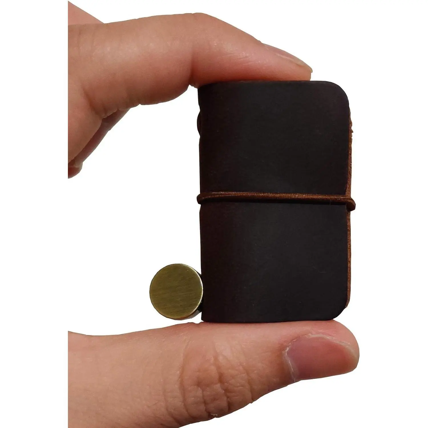 Leather Cover Journal Notebook, Portable Mini Office Stationery with 64-Page Book Insert, Elastic Bands for Travel Use