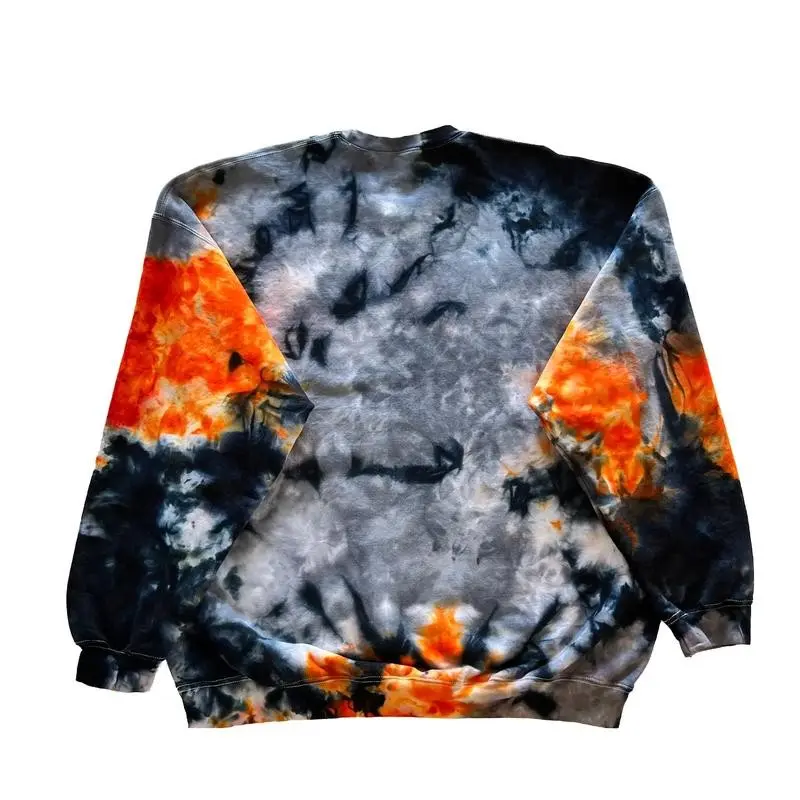 Fog Tie Dye Sweatshirt Orange Grey Black Sizes Small to 5X Casual Cotton Crewneck Streetwear Pullover Soft
