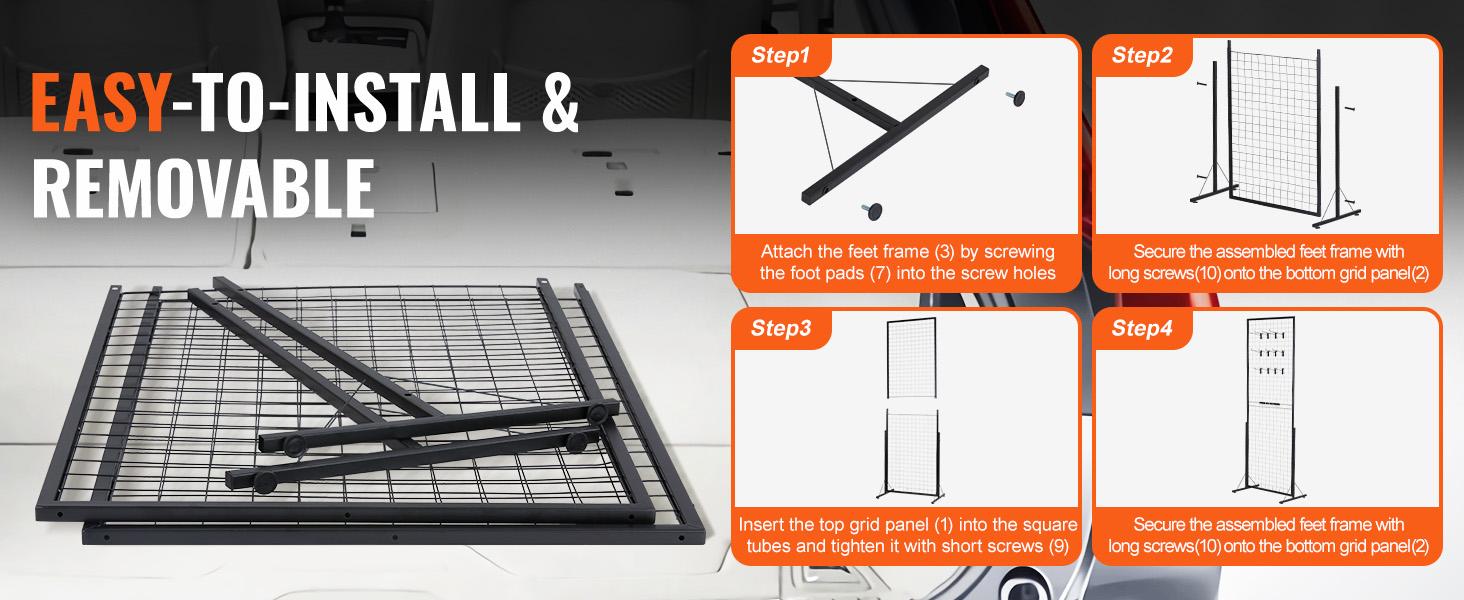 VEVOR 2'x 5.6' Grid Wall Panels Tower, 2 Packs Wire Gridwall Display Racks with T-Base Floorstanding, Double Side Gridwall Panels for Art Craft Shows, Retail Display with Extra Clips and Hooks