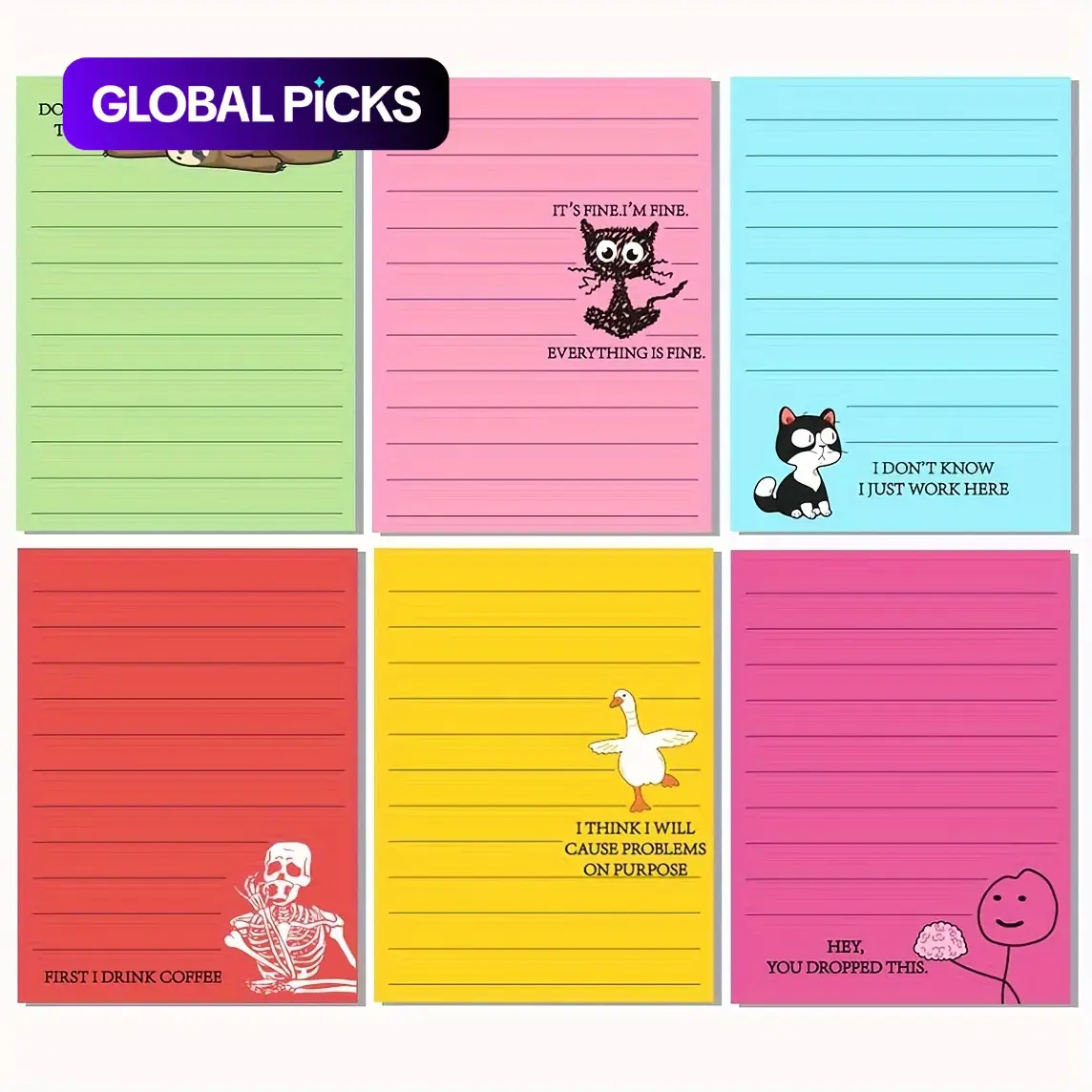 6/9/12 Pcs Funny Colleague Gifts - Sarcastic Office Sticky Notes with Flirty Phrases and Passive-Aggressive Jokes, 10.16x7.62cm Notepad (Bright Colors: Mint, Pink, Lime, Red, Yellow, Turquoise), Perfect for Office Pranks and Staff