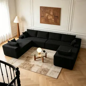 Extra-large U-shaped modular sofa, 8-seat cloud-comfort corduroy upholstery modern-style sofa with dual reclining seats, convertible combination design, suitable for living rooms, no assembly required.boneless couches