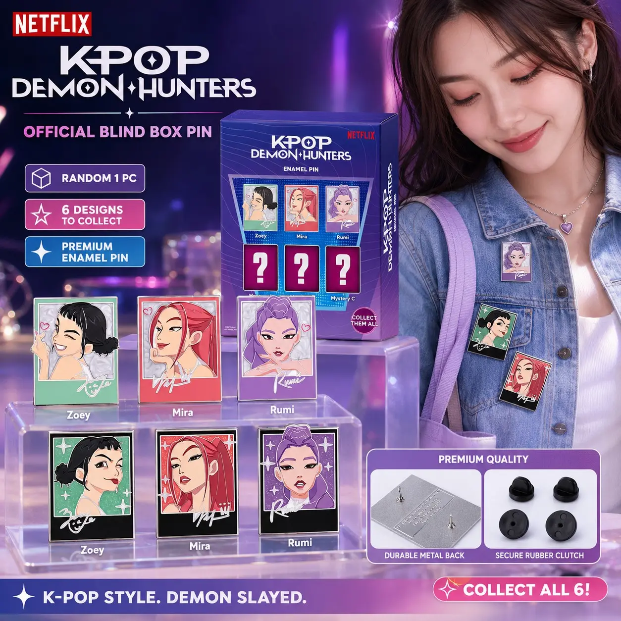 Netflix Official Kpop Demon Hunters Blind Box Enamel Pin, Rare Mystery Polaroid Design, Anime Badge Gift, 1pc Collectible Item, Mystery Packs