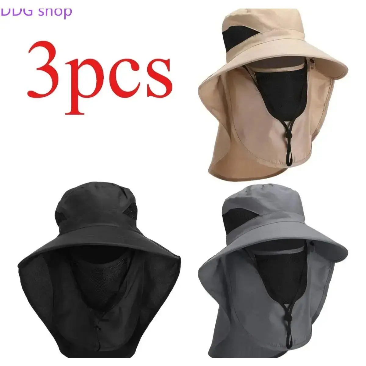 Unisex 3-Pack Wide-Brim Fisherman Hats - Anti-UV UPF Sun Protection, Breathable Mesh Details, Adjustable Chin Straps, Lightweight Hiking Coastal Flat Hats, Fashion Accessory (Brown, Black, Gray), Hiking Hats, Breathable Mesh Hats
