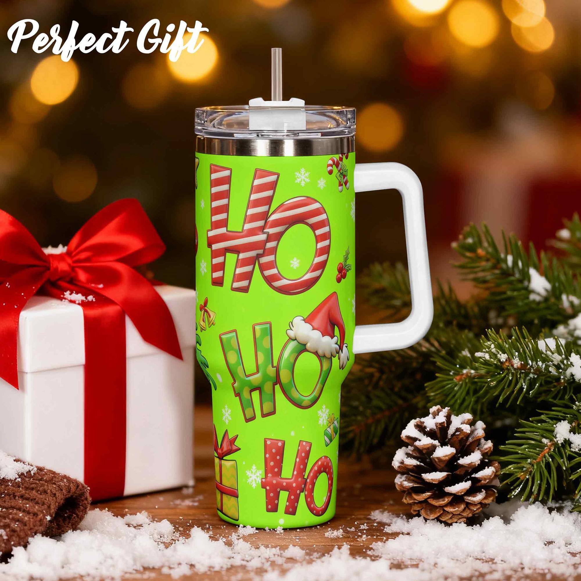 1pc, Christmas Cup 40oz Stainless Steel Vacuum Insulated Tumbler Green Christmas Funny Print  Stainless Steel Bottle Christmas Gifts, For Dad Son Women Mom Sisters Teacher Coworker Friend Brother