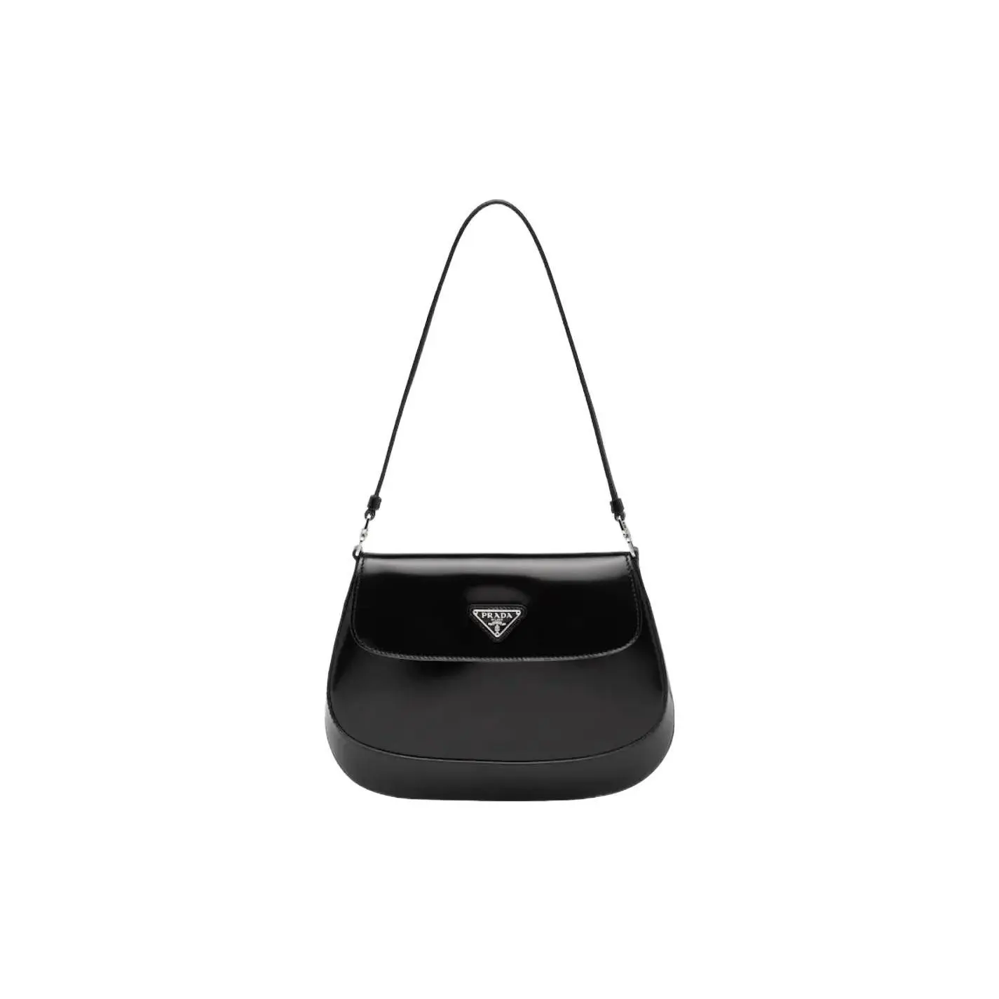 Prada Cleo Enamel Triangle Logo Leather Top-Handle Bag with Magnetic Flap Closure for Women – Black