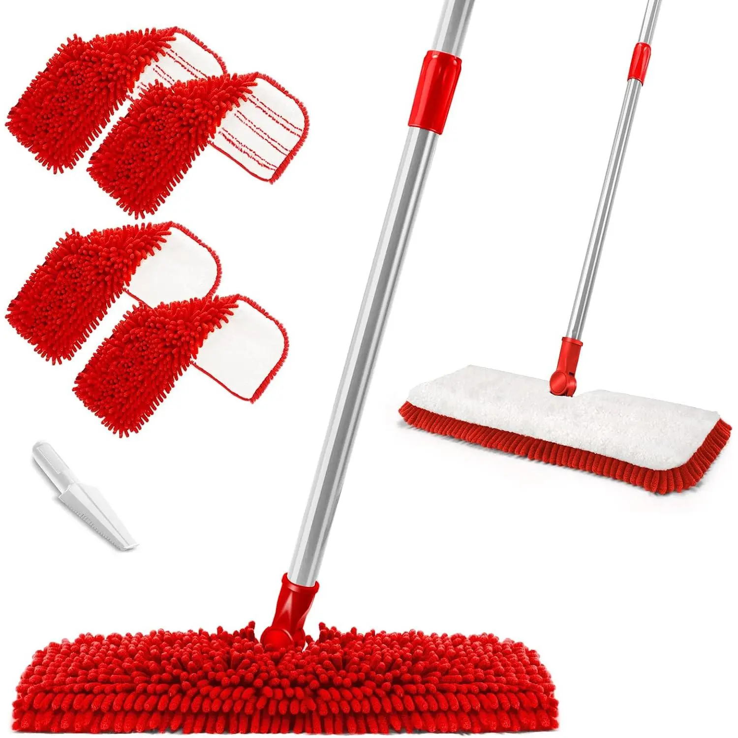 Two Sided Dust Mop for Floor Cleaning, 360°Microfiber Mop with 4 Mops Pads | Dust Mop for Hardwood Floors with Stainless Steel Handle,Wet Dry Mop,Flat Flip Mops for Hardwood, Laminate, Vinyl, Tiles