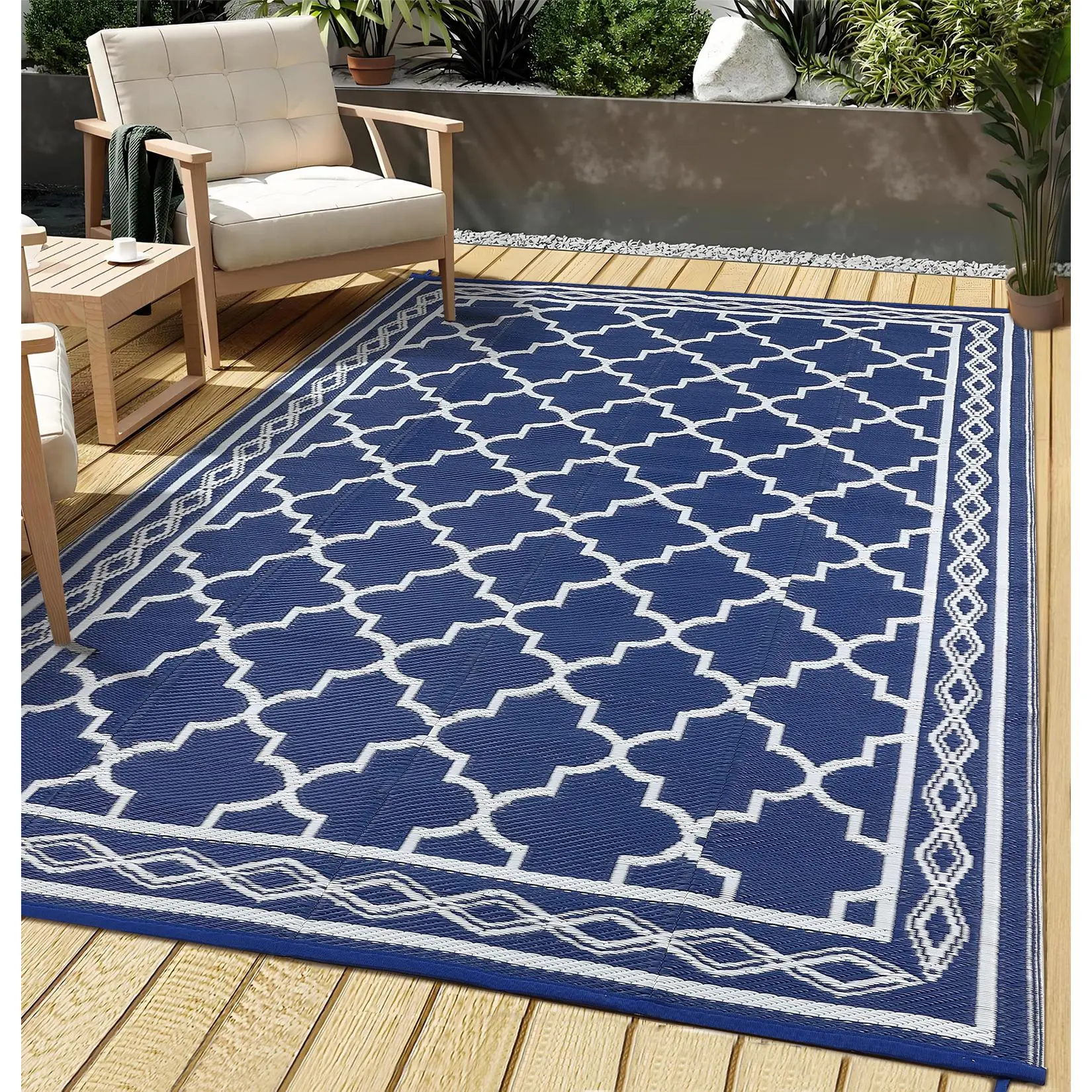 Outdoor Patio Rugs Reversible Mats, Foldable Outdoor Carpet Mat, Waterproof Anti-slip Reversible Plastic Straw UV Resistant Area Rugs for Patios, Garden, RV, Picnic, Beach, Balcony