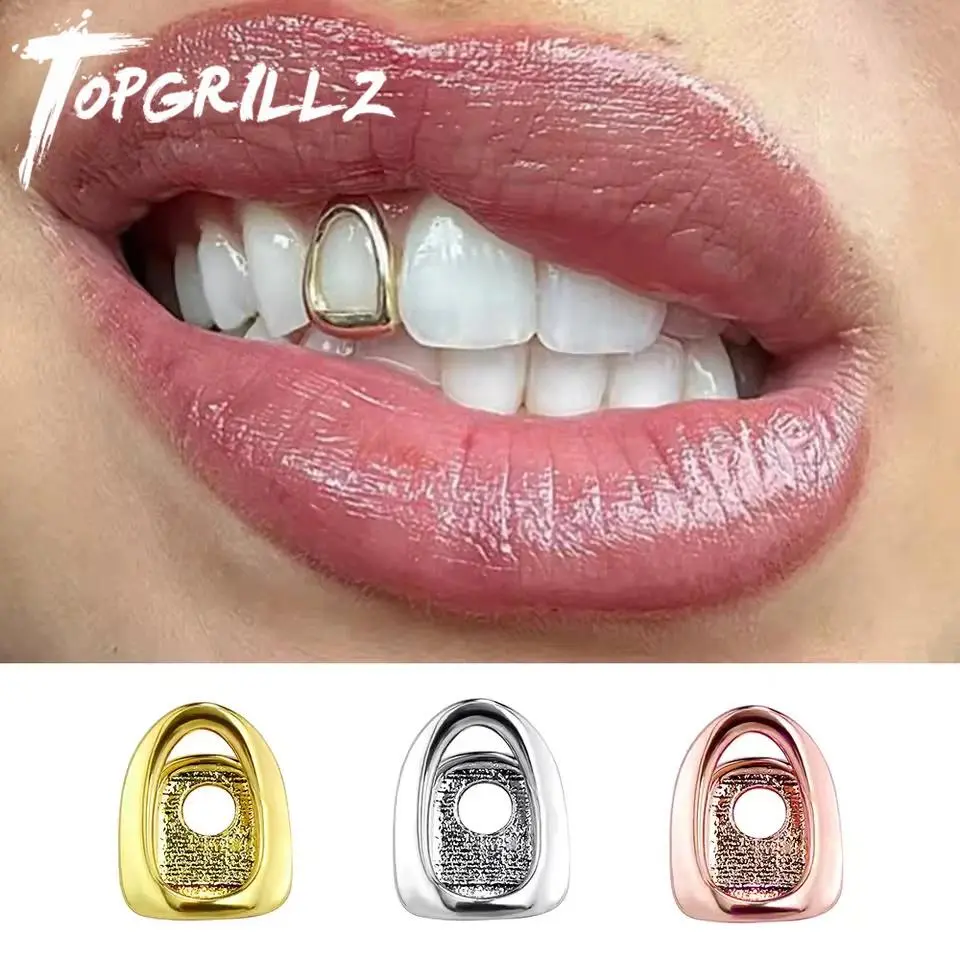 Men's 1-Piece Single Item Hip Hop Hollow Copper Metal Tooth Grillz - Glossy Finish Costume Jewelry Dental Accessory for Cosplay Look, Fashion Accessory