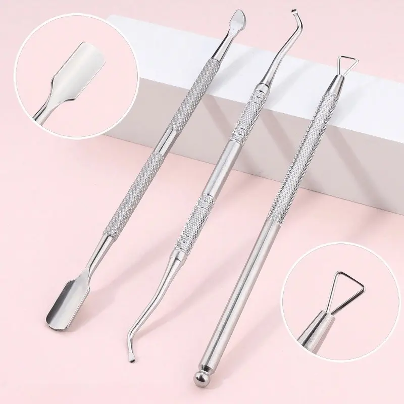 3-Piece Stainless Steel Cuticle Pusher Kit with Storage Box, Includes Cuticle Nipper, Pusher, Gel Polish Remover, Manicure Tools