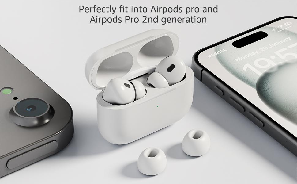 4 Pairs Replacement Ear Tips for AirPods Pro and AirPods Pro 2 with Noise Reduction Hole, Non-Slip Soft Silicone Ear Tips for AirPods Pro, 3 in 1 Cleaner Kit for USB-C Charging Case(XS/S/M/L)