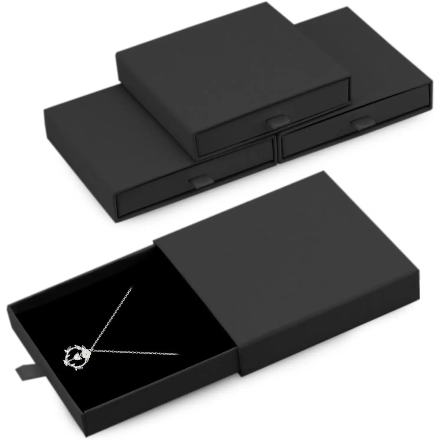 4 Pack Square Drawer Type   Boxes, 4" x 4" Cardboard  Display Case, Paper  Boxes Drawer for Necklace Bracelet Earring Packaging Storage (Black)
