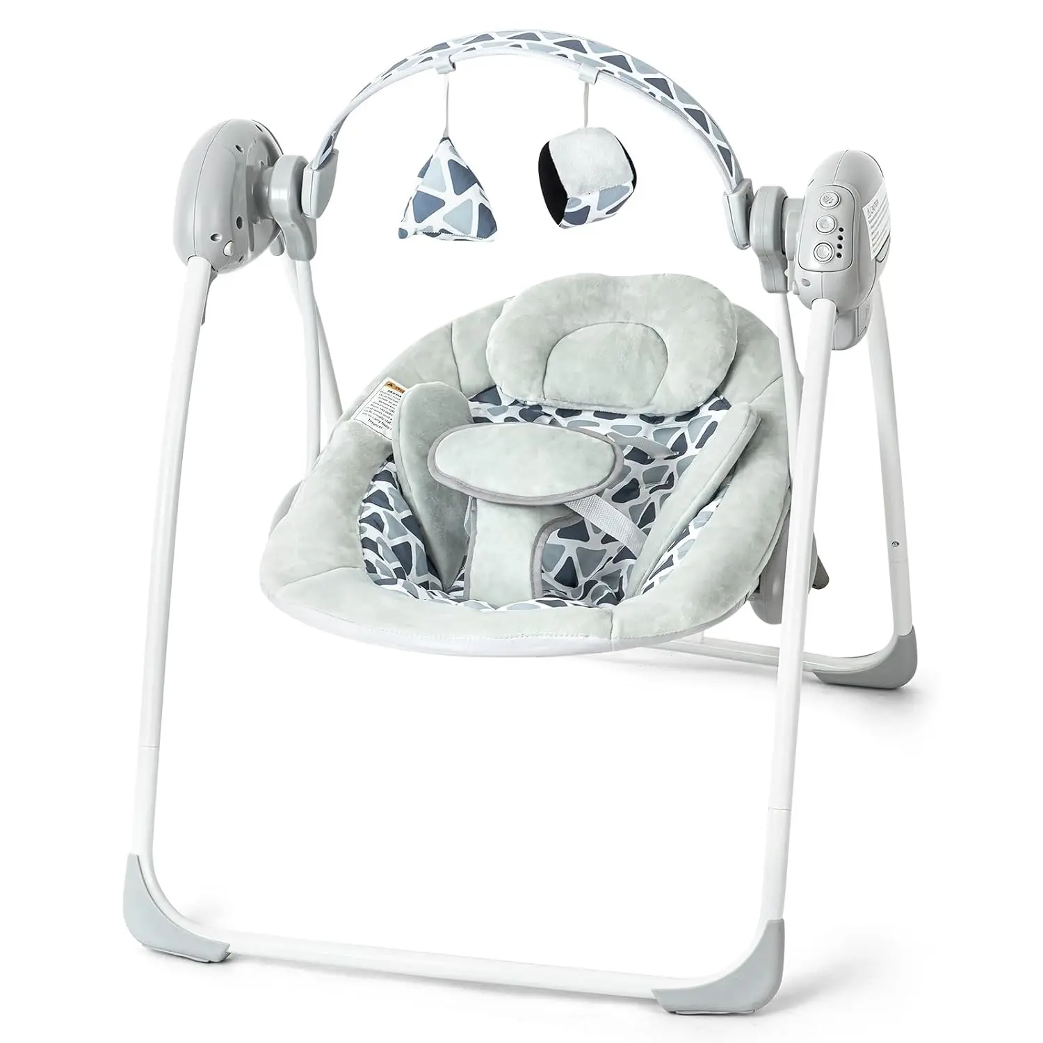 Compact Single Infant Portable Baby Swing (6-20 lbs Max) - Adjustable Speed, Music & Timer, Easy Fold, Fabric Seat, Indoor-Outdoor Use, Grey