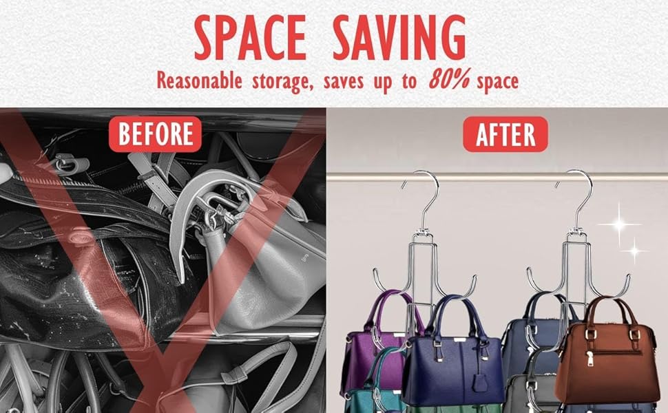 Handbags Purse Organizer for Closet: Bag Rack Hanger with 10 Big Hooks - 360° Rotation Purse Hanger for Display - Collapsible Space Saving for Handbag Belt Scarve Tie - 1 Pack Silver Handbags Purse Organizer for Closet: Bag Rack Hanger with 10 Big Hooks - 360° Rotation Purse Hanger for Display - Collapsible Space Saving for Handbag Belt Scarve Tie - 1 Pack Silver