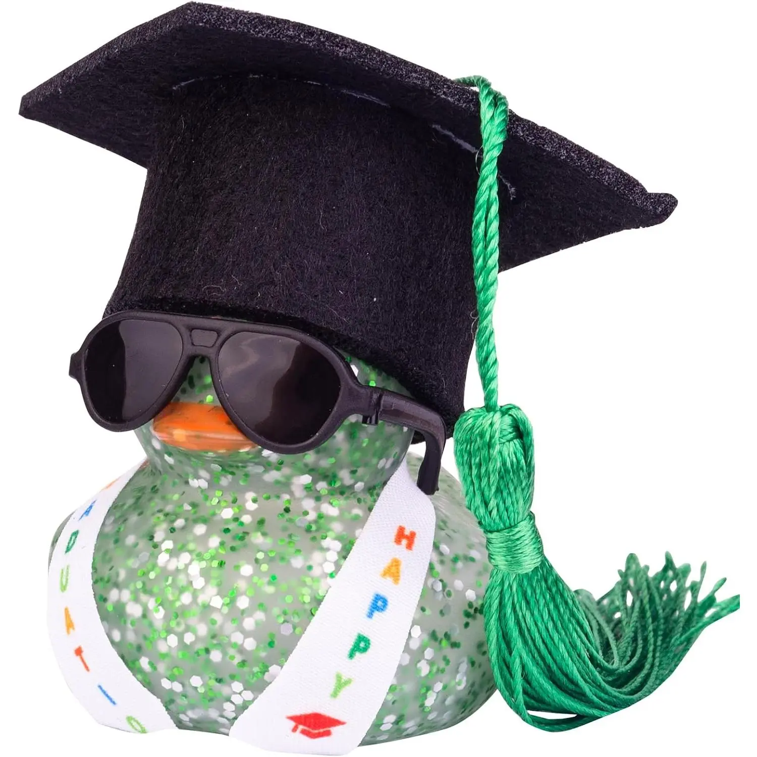 Graduation Rubber Duck  Ornaments, Color Duck  Dashboard Decorations with Mini Sunglasses Graduate Hat and Sash for Graduation (C4)