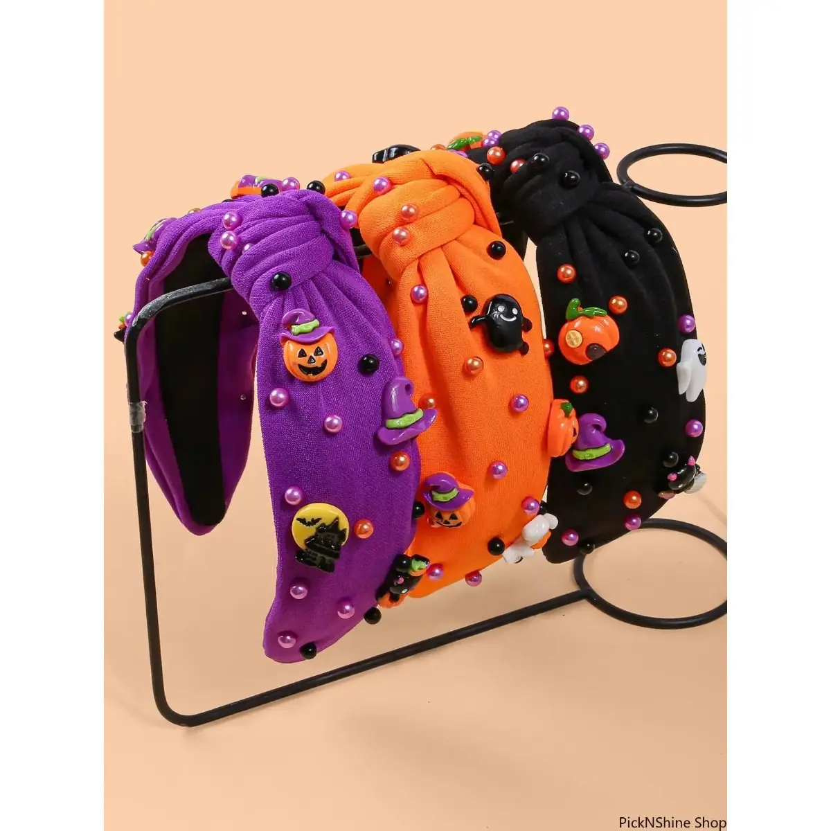3-Pack Halloween Knotted Headbands for Women & Girls, Wide Padded Fabric Hair Bands with Pumpkin, Witch & Ghost Designs, Lightweight Non-Slip Hair Accessories for Halloween Party, Costume, Cosplay & Daily Wear