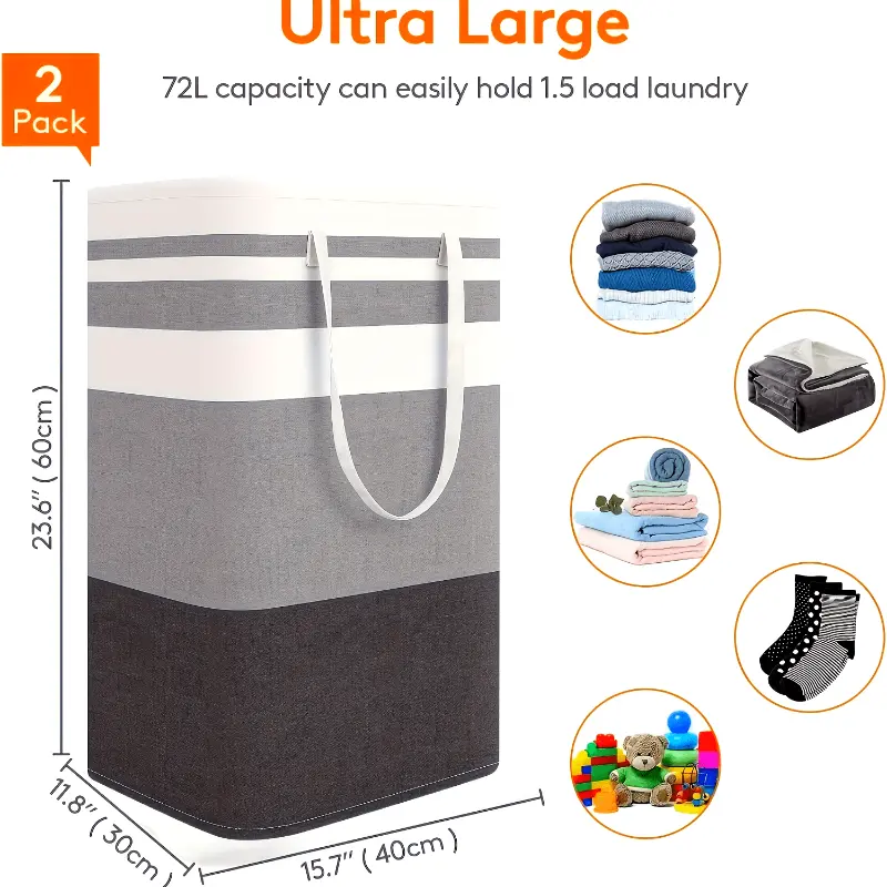 Large 19.81 Gallon Foldable Laundry Basket with Retractable Handle - Portable, Durable Fabric Laundry Hamper for Home, Dorms, Hotels - Gray Gradient Design, Multiple Room Types, Laundry Hampers