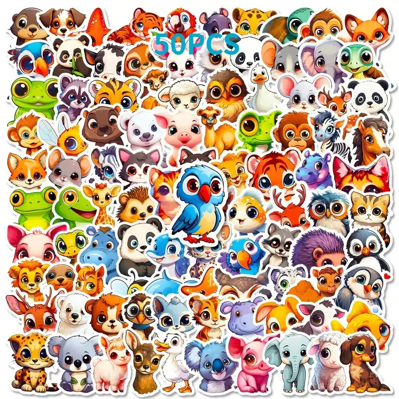 50 Cute Q Version Animal Graffiti Stickers, Large Eye Adorable Pet Stickers, Multi-Functional Gift Set, Luggage, Water Bottle Decor, Christmas Gift