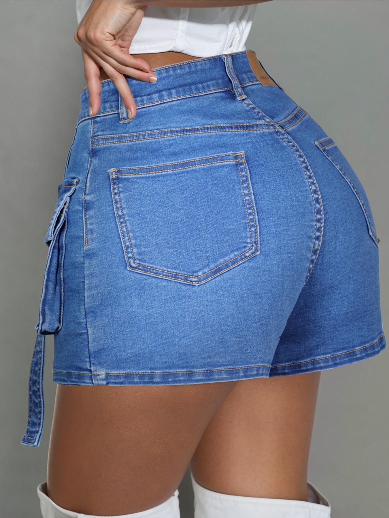 Women's  Multi-pocket 2 in 1 Cargo Denim Shorts, Casual Fashion Skorts for Daily Wear, Ladies Bottoms for Summer