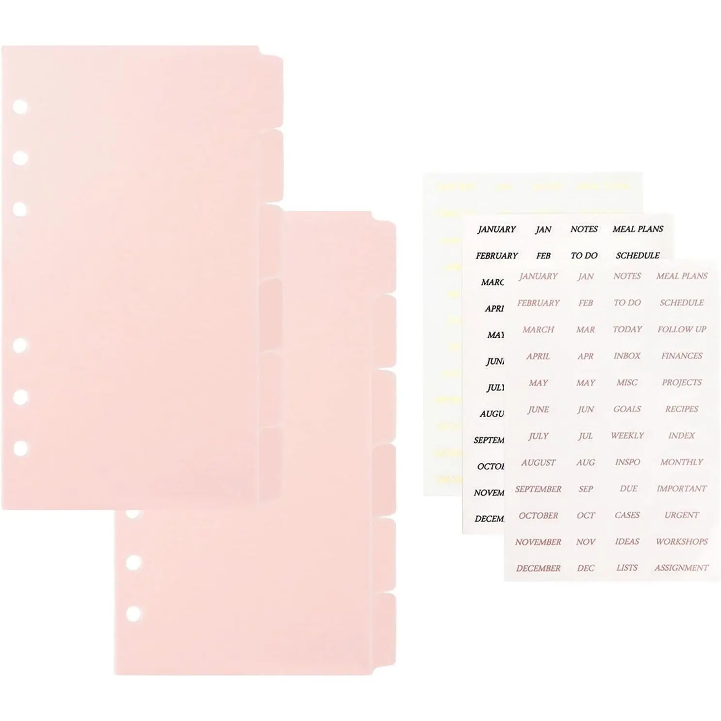 Personal A6 Dividers 6 Hole Transparent Binder Index Page Dividers with Tabs Plastic Tab Dividers with Stickers for Binders, Planner, Agenda ( - 2SET)