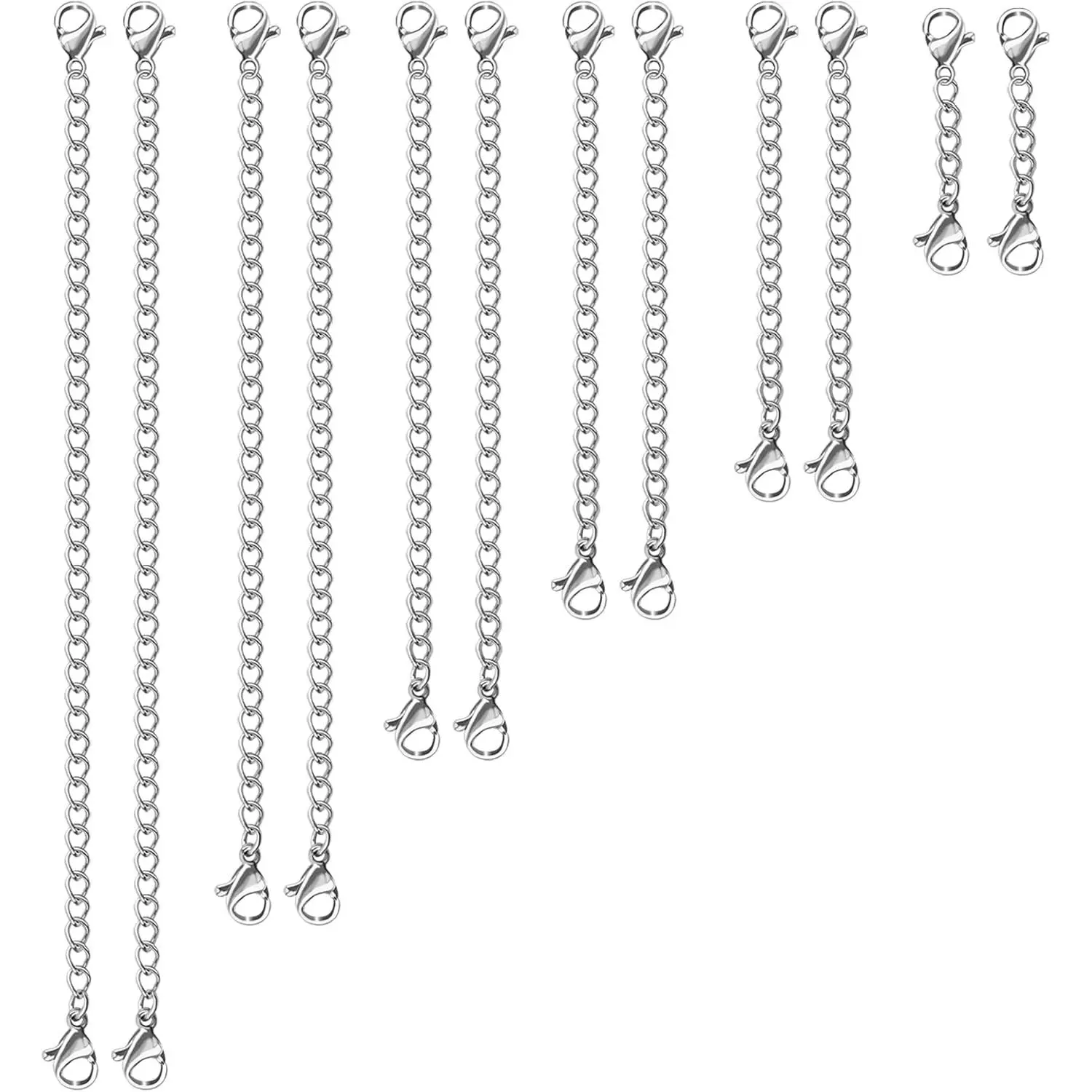 UUBAAR 12 PCS Necklace Extenders - Stainless Steel Necklace Extension Chain for Jewelry, Bracelets & Anklets (1"-6" Lengths, Silver)