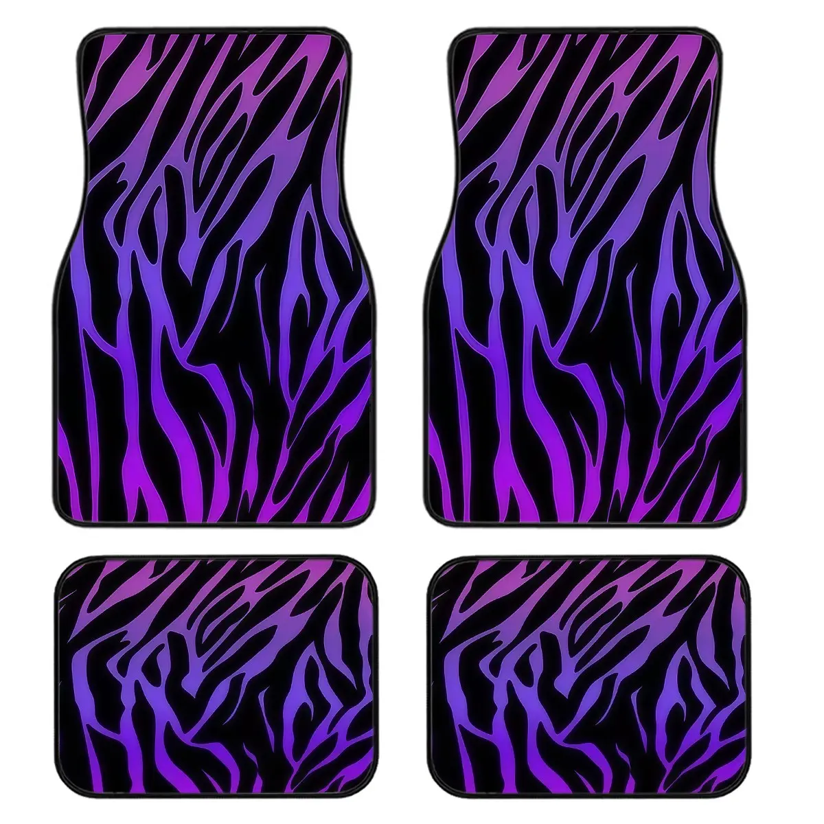 4-Piece Zebra Print Car Floor Mats, Polyester Fiber, Universal Fit, Front & Rear, Easy Clean, Stylish Interior Protection, Automotive Mats