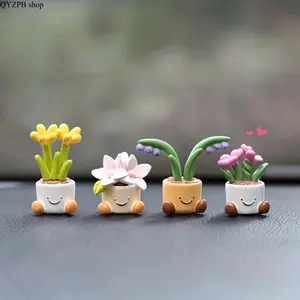 4pcs Cute Car Accessories, Potted Flower Car Decoration, Mini Dashboard Decoration, Showcasing Luxury Feel, Dashboard Accessories, Interior Accessories