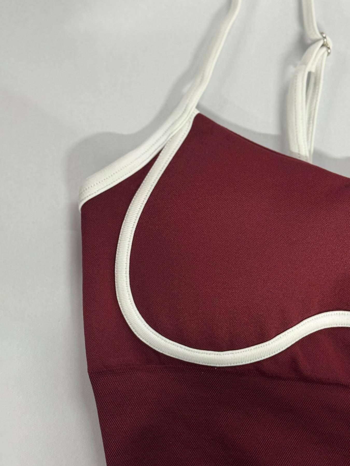 Women's Colorblock Square Neck High Elastic Yoga Bodysuit, Seamless Breathable Backless Outdoor Running Fitness Slimming Jumpsuit, Sportswear Jumpsuits