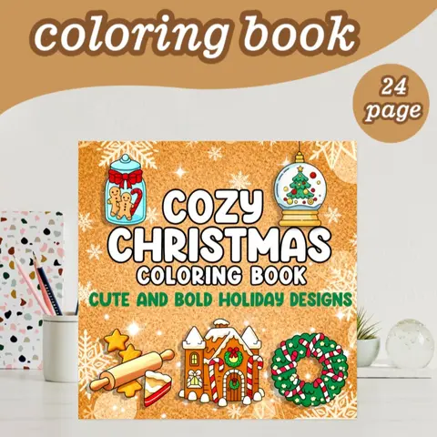 Christmas Coloring Book, 24 Page Stress-Relieving Relaxation Fun Designs, 7.9in X 7.9in, Thick Paper, Hand-Drawn Patterns, Perfect Gift for Adults, Kids, Teens