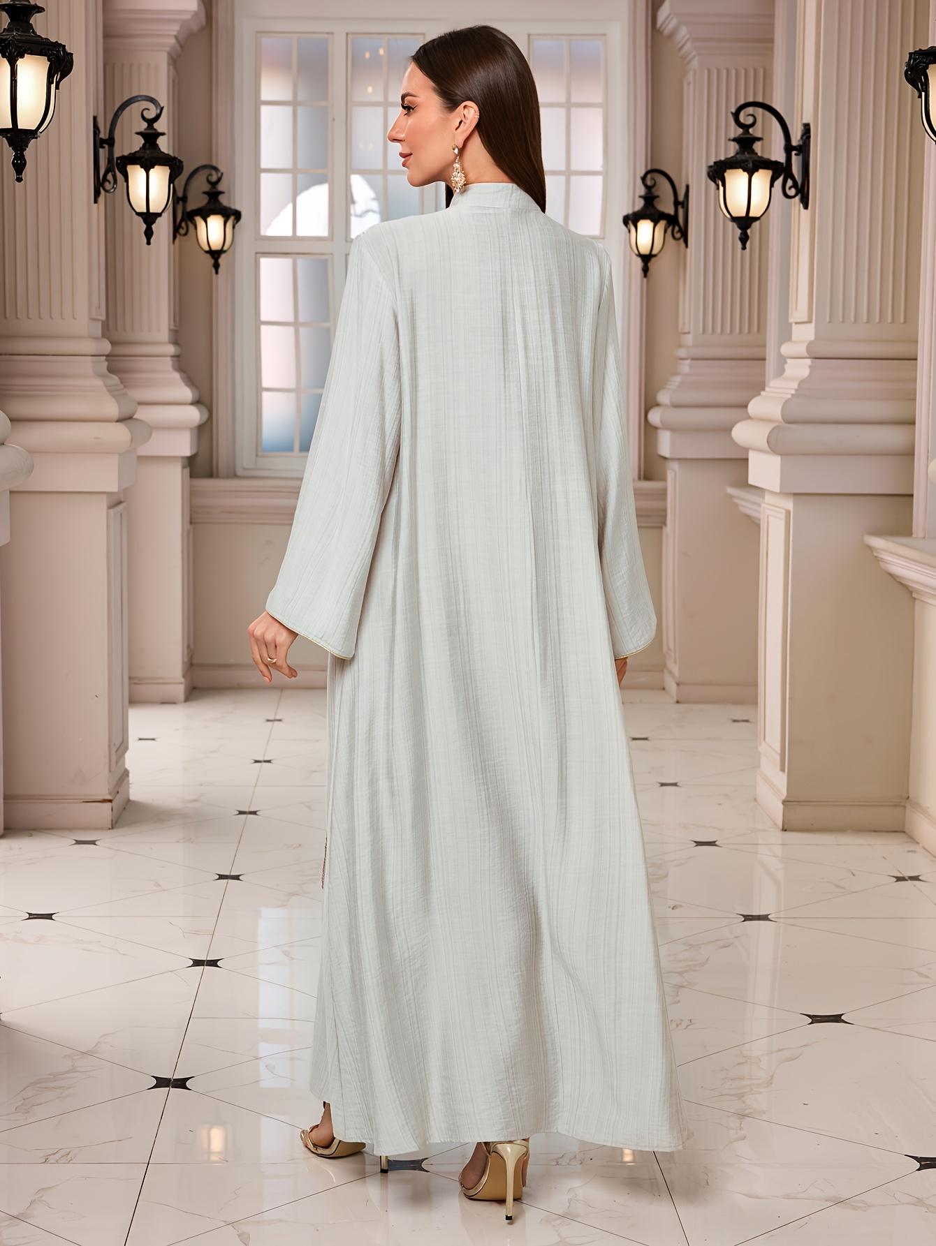 Ramadan Middle East Muslim New Style Robe with Beaded Sequin Embellishments from Chest to Hem, Heavy Print Dress for Daily Gatherings and Festivals