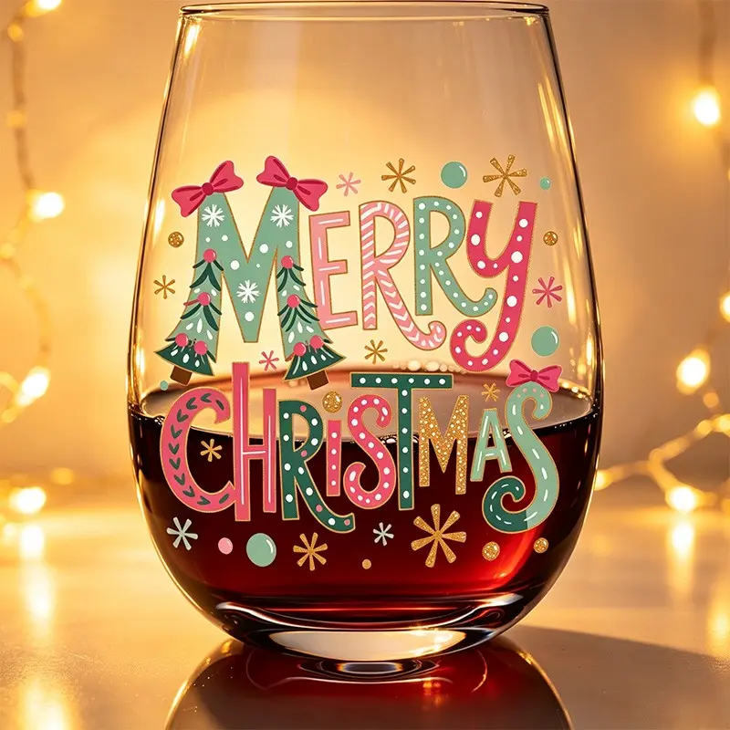 1pc "Merry Christmas" Lettering Handless Glass, Egg-Shaped Glass Cup, 12oz, Reusable, Suitable for Cocktails, Whiskey, and Home Bar Decor - Ideal Gift for Christmas, and Parties