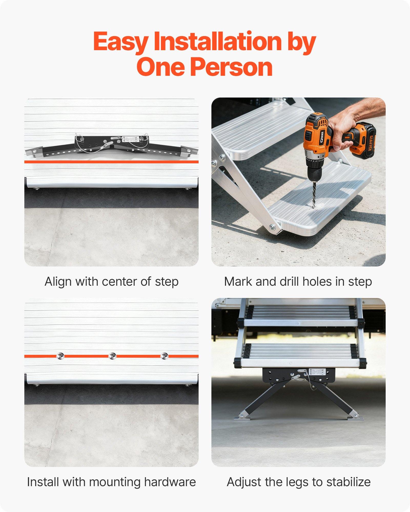 VEVOR RV Step Stabilizer, Height Adjustable Step Stabilizer Kit, Camper Stair Stabilizers with Powder Coated Steel for 5th Wheels, Travel Trailers and Motorhomes, Adjustable from 3 inch to 15 inch
