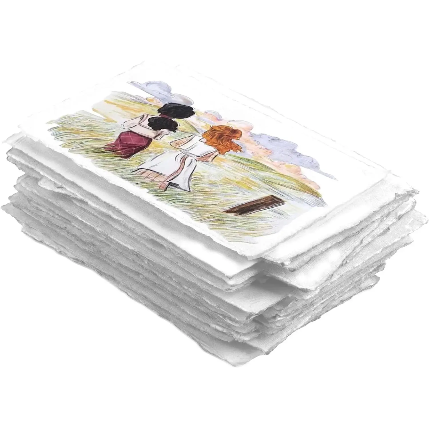 Thick Handmade Watercolor Paper with Deckle Edge - 9" x 12" - 300GSM - Premium White Hot Press Smooth Mixed Media Paper Made with Recycled Cotton - 25 Loose Leaf Sheets