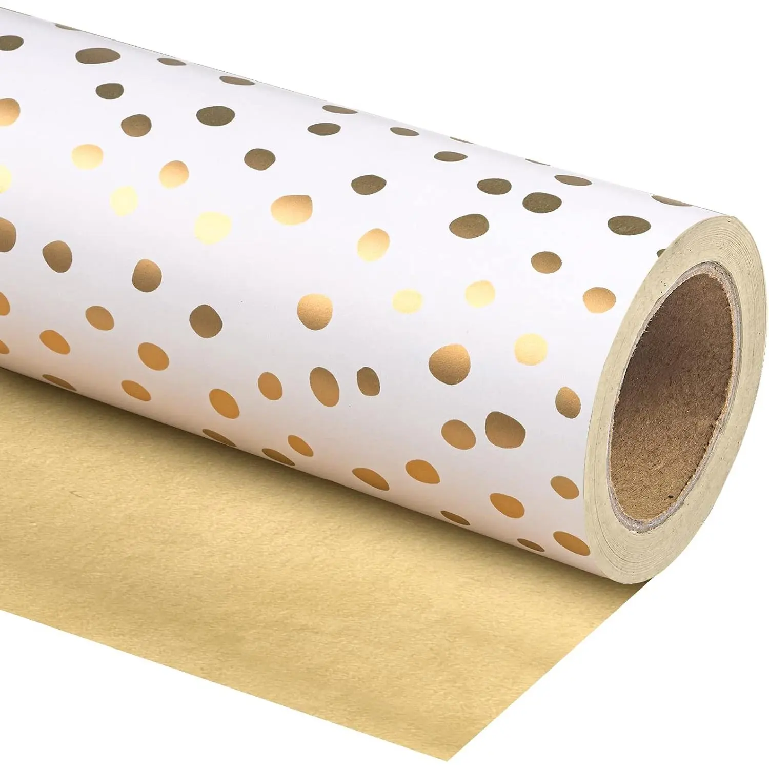Reversible  Wrapping Paper - Mini Roll - 17 Inch X 33  -  Print and Delicate Polka Dots Design for Birthday, Christmas, Wedding,  Shower