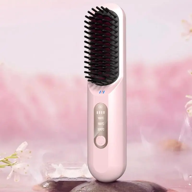 Portable Straightening Comb, Rechargeable Hair Straightener Brush, Wireless Styling Tool for Women & Girls, Home & Salon Use, Heated Comb Straightener