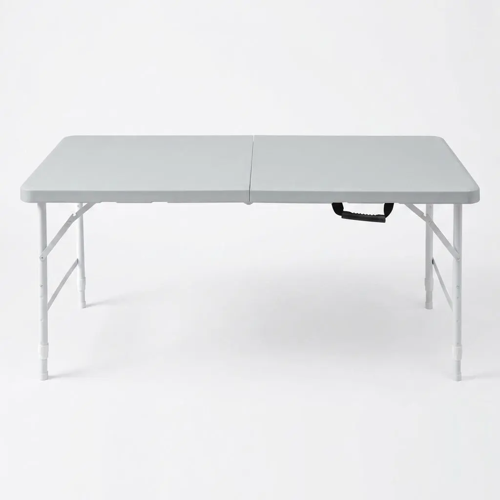 Heavy Duty 4FT Folding Table - Portable Plastic Collapsible Desk with Adjustable Height, Lightweight Design, Waterproof Easy-Clean Surface, Handle, 300LBS Capacity, for Indoor & Outdoor Dining, Picnic, Camping