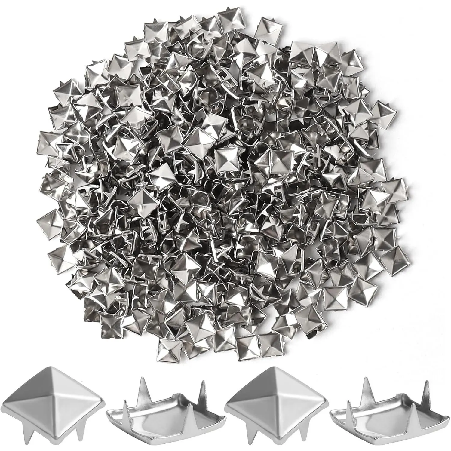 1000 Pieces 10mm Silver Studs - Four-jaw Square Spikes for Clothing, Crafts, Punk Metal Spike Studs for Leather Jacket, Bag, Dog CollarGift