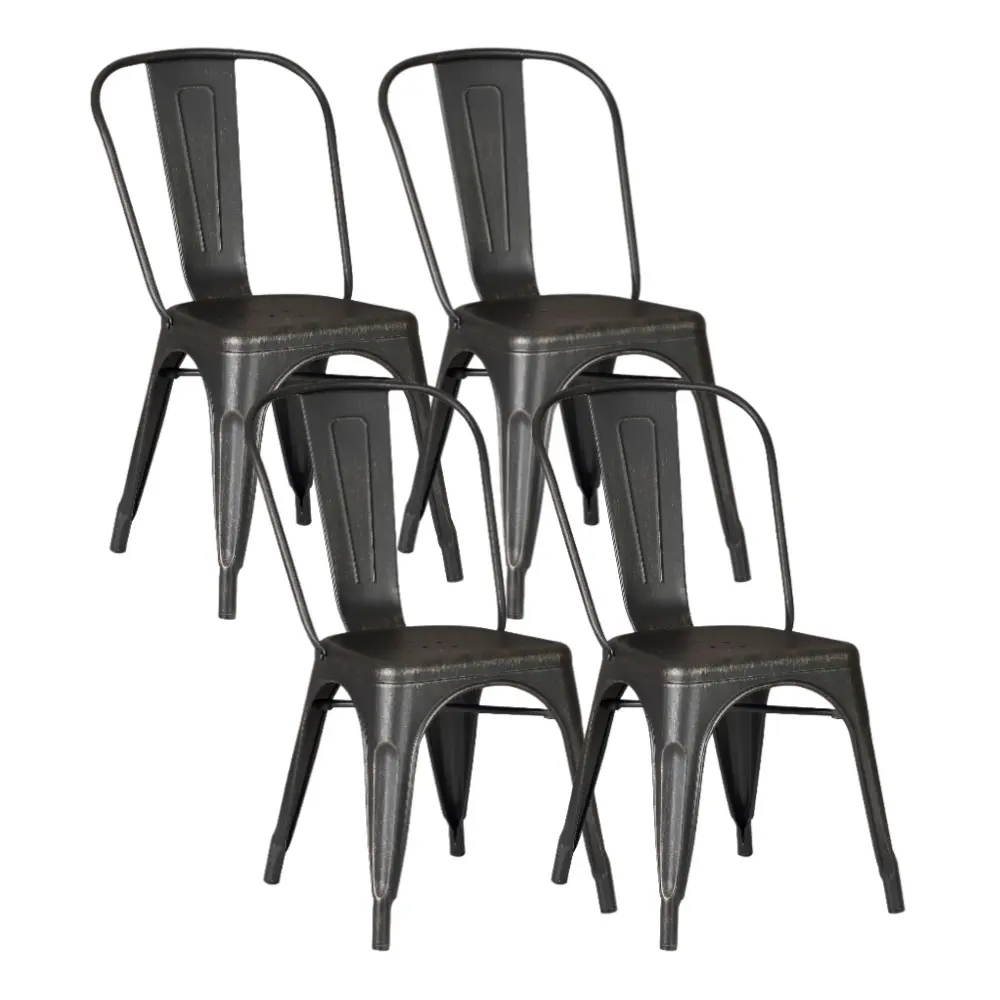 Industrial Vintage Onyx Black Metal Dining Chairs (Set of 4) - Steel Frame, Stackable, 330 lb Capacity, for Farmhouse Dining Rooms, Covered Patios, Metal Chair
