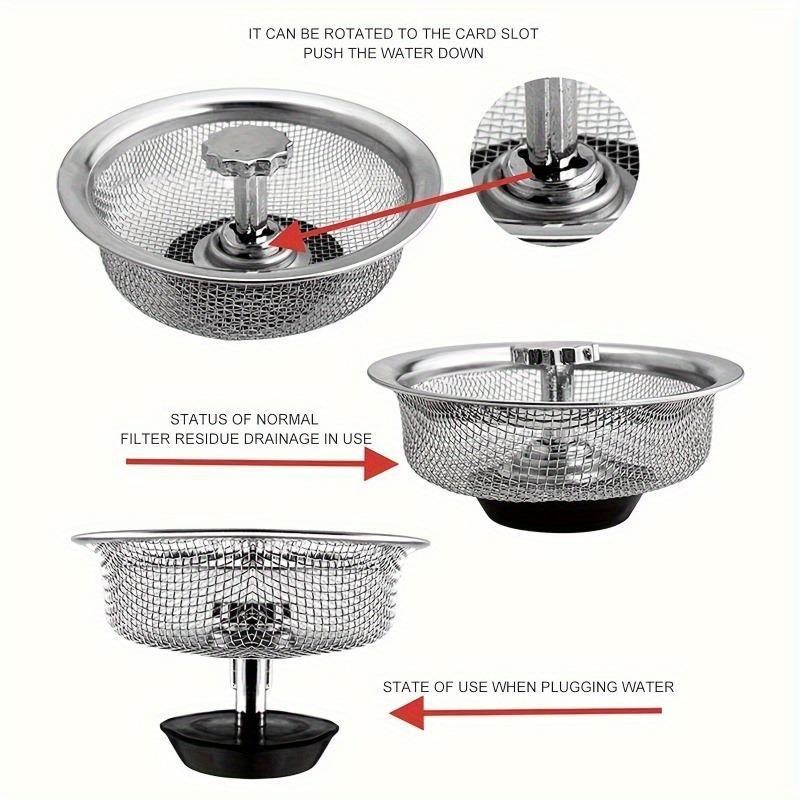 Stainless Steel Sink Strainer, Kitchen Sink Fine Mesh Strainer with Rubber Stopper, Anti-blockage Filter, Kitchen Sink Accessories