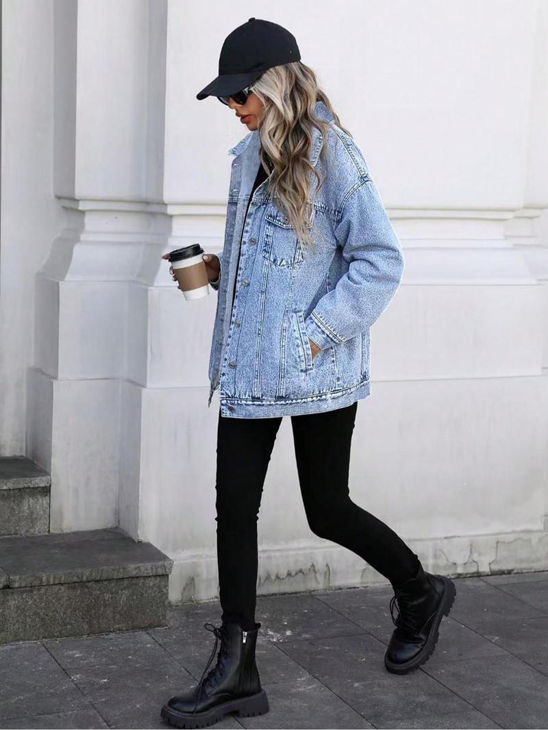 Women's Denim Jacket, Casual Street Fashion Long Sleeve Outerwear for Daily Wear, Ladies Clothes for All Seasons