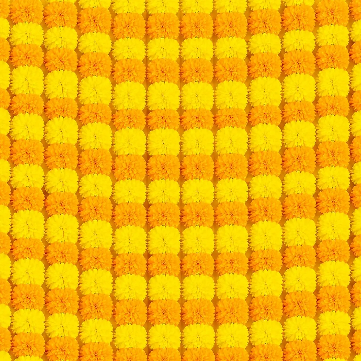 Artificial Marigold Garland - Light Yellow Orange Garlands Decor| 5 Pack Waterproof Artificial Marigold Flowers for Diwali Decorations, Day of the Dead, Pooja, Haldi, Indian Wedding Displays